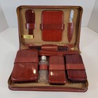 1950s Men   s Vintage Zippered Leather Vanity Kit Grooming Toiletries Travel Case