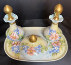 Vintage 1962 Hand Painted Floral And Gold Trimmed Porcelain Vanity Set
