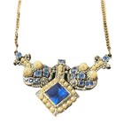 Antique Art Deco Blue Glass Pearl Necklace Bracelet Set Czech Style 1920s