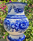 Vtg Gzhel Russian Vase Porcelain Hand-painted Blue   White Stamped Signed 11 