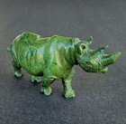 Vintage Carved Verdite Serpentine Green Gemstone African Rhino Figurine
