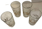 Four Vintage Mid Century Modern Gold Flying Cranes Clear Glass Tumblers