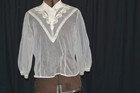 Antique 1950s Shear White Blouse Lace Rhinestone Yoke 