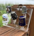 Lot Of 5 Vintage Sewing Thimbles With Hanging Display Stand - Lucite 