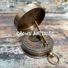 Vintage Brass Nautical Sundial Compass Pocket Compass W  Leather Case Gift