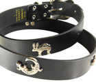 Vintage Black Leather Silver Tone Native American Symbol Storyteller Belt Size L