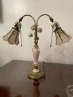 Antique Vintage French Boudoir Porcelain Table Lamp Floral Rose Gold Gilt Brass