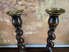 Pair English 9 3 4    Victorian Barley Twist Wooden Candlesticks C1900