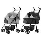 Pet Stroller Cat Dog Cage Dual 4 Wheels Foldable Carrier Strolling Cart Travel