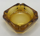 Vintage Amber Glass Ashtray Square Heavy 4 Rest Mid Century 3 5 