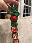 Vintage Christmas Noel Wood Block Macrame Door Hanger Decor Wall Hanging W bells