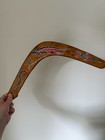 Vintage Australian Wooden Boomerang Hand Painted With Kangaroo And Lizard Art