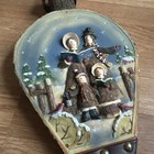 Fireplace Bellows Christmas Carolers Brass Leather Carved Hand Painted Vintage