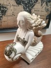 Mermaid Sea Turtle Resin Figurine 9  Ivory Gold Coastal Nautical Beach Decor