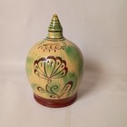 J Huntley Studio Pottery Coin Bank Hand Painted Floral Beehive Red Clay Signed