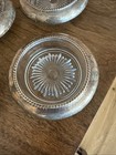Vintage Set 4  Silver Plate Rim Crystal Starburst Pattern Coasters