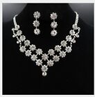 Wedding Floral Clear Austrian Rhinestone Crystal Necklace Earrings Set Bridal