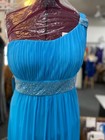 Thea Dora Turquoise Beaded One Shoulder Evening Cocktail Prom Size 16 Stretch
