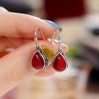 Womens Vintage White Gold Plated Teardrop Earrings Synthetic Emerald Green