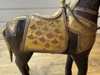 Ornate Antique Carved Wooden Marwari War Horse Brass   Copper Accents Made India