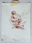 Original Male Nude Figure Study Red Chalk Drawing 12x9 Ooak Unframed