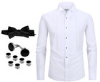 Jofelli Tuxedo Formal Dress Shirt Pleated Wing Tip Long Sleeve Button Down