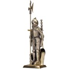 5-pieces Fireplace Tools Antique Brass W medieval Knight Stand Brush Shovel Gold