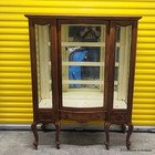 Antique Queen Anne Style 1930s Crystal Display Curio China Cabinet W  Glass Shel