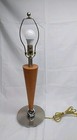 Vintage Mid Century Modern Style Wooden Wood Teak Table Lamp Chrome Base