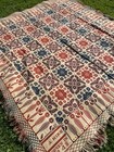 Antique Red  Tan  Blue Jacquard Coverlet Signed And Dated 1848 For A  Kirk