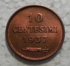 1937 San Marino 10 Centesimi Coin Mint Red Uncirculated Mintage 400 000