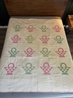 Vintage 1930s Flower Basket Quilt Pink Green Hand Stitched 71x71 Unwashed 