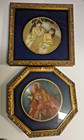 Antique Vintage Pair Gold Framed Under-glass Dish Wall Display  1-square  1-oct