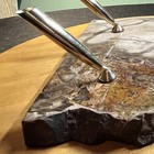 Double Pen Holder Stand Rare Mid-century Petrified Wood Vintage Office Decor Mcm