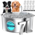 Large Dog Water Fountain 1 8gal Stainless Steel Pet Dispenser - Quiet Cat Bowl  