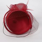 Woman Sinamay Fascinator Hat Pillbox Derby Hats Linen Feather Medium Wine Red