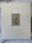 Charming Antique Victorian Original Watercolor Of Two Children Walking To School