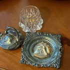 Vintage Silver-plated Ornate Metal And Glass Inkwell With Glass Insert Liberty  