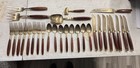 Vintage Mcm Thailand Gold Bronze Plated Wood Handle Flatware Set Service For 8  