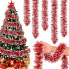Poen 100 Ft Christmas Tinsel Garland Xmas Tree Decorations Metallic Red  White