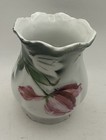 Vintage Porcelain Vase White With Pink Flowers 4 25    See Pics For Condition