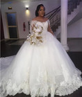 African White Wedding Dresses Lace Long Sleeves Plus Size Princess Bridal Gowns