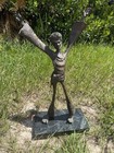 Mid Century Brutalist Bronze Art Statue Signed Over 2ft Marble Base Wow   