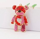 Adorable Jointed Bear Rhinestone Gold Key Chain Purse Backpack Charm Keychain