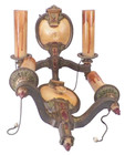 2 Riddle Art Deco Wall Sconce Sconces Double Light Polychrome Paint Vintage