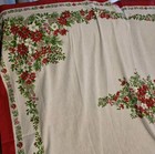 Christmas Tablecloth Poinsettia Dogwood Acorns Red Border 50 x72  Mcm