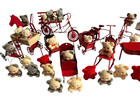 Vintage Lot Avon Flocked Teddy Bear Ornaments Red Metal Collectible Christmas
