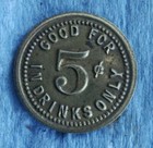 Antique Drinks Brass Token  Boul-michigan 505 N Michigan  Good For 5 Cents