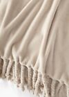 Nordstrom Bliss Beige Birch Velour Fleece Fringe Throw 50 X 70 In Blanket