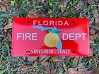 Fire Dept Fire Engine Red Reflective  License Plate Florida
